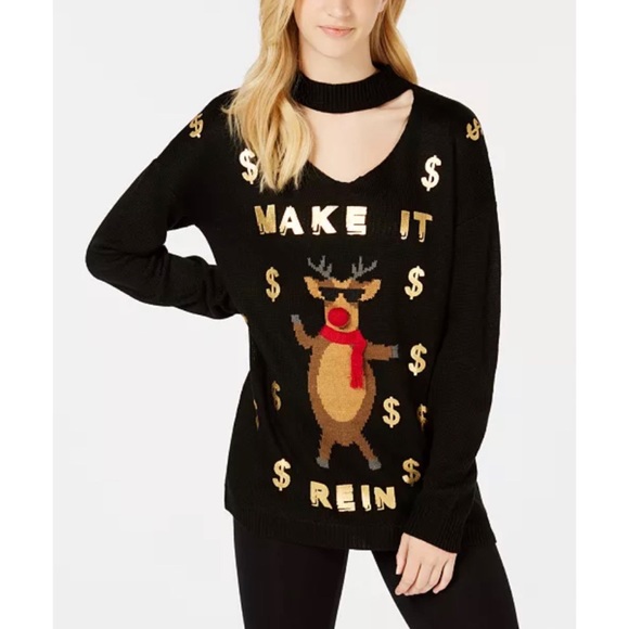 Ultra Flirt Sweaters - Ultra Flirt by Ikeddi Juniors' Make It Rein Choker-Neck Sweater